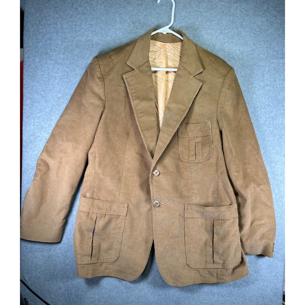 Edwin Scott Mens Vintage Corduroy Blazer Tan Safari Belted Back Sport Coat 42R